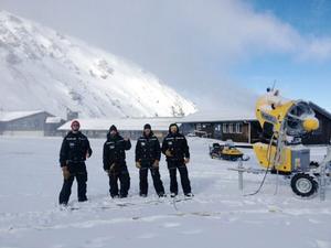 A happy Mt Hutt snowmaking team (L to R) Harrison, Adam, George and Roman.